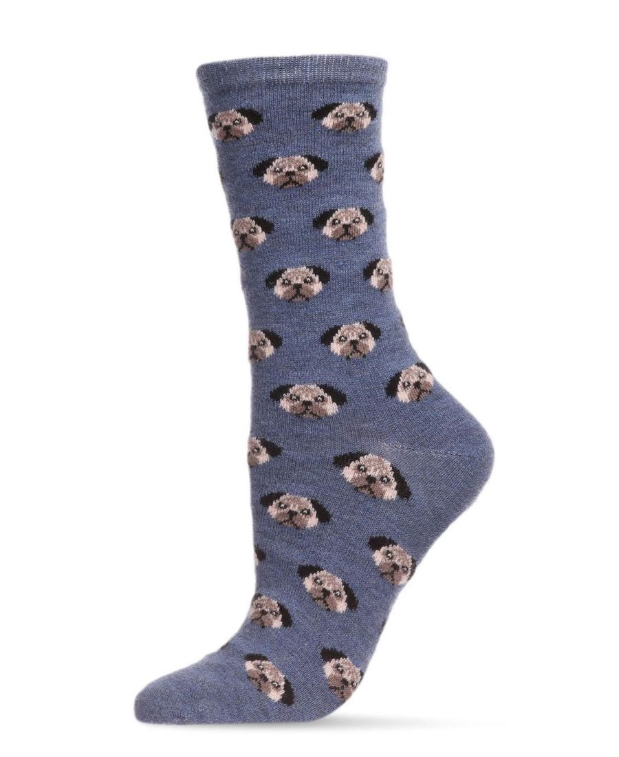 

Женские мягкие носки из кашемировой смеси с рисунком мордочки щенка MeMoi, Denim heather