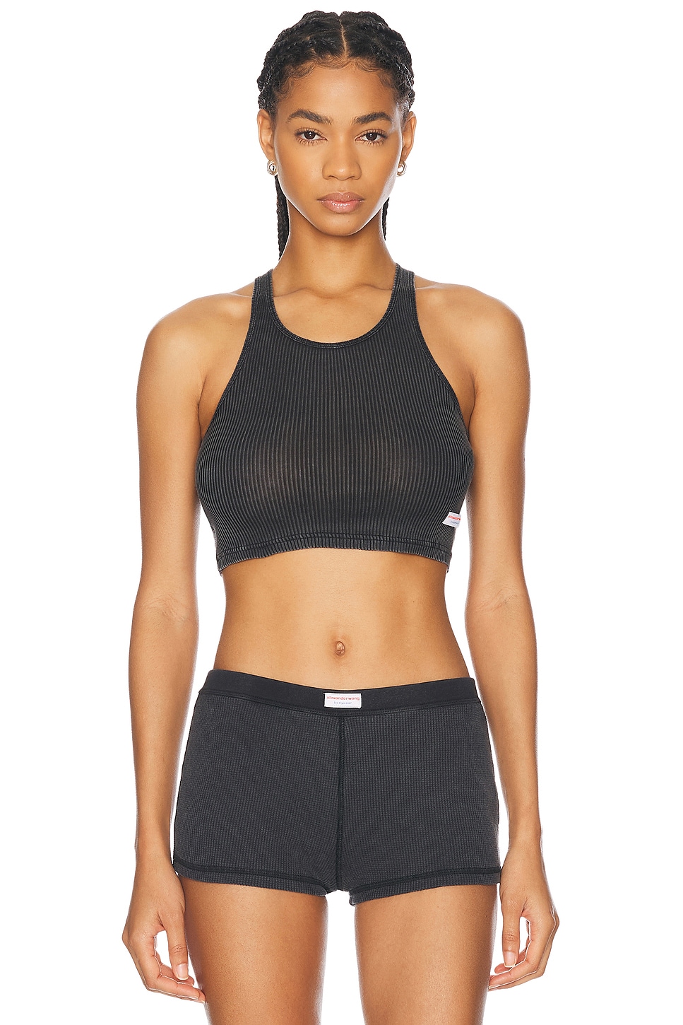 

Укороченная классическая майка-борцовка Alexander Wang, цвет Washed Black