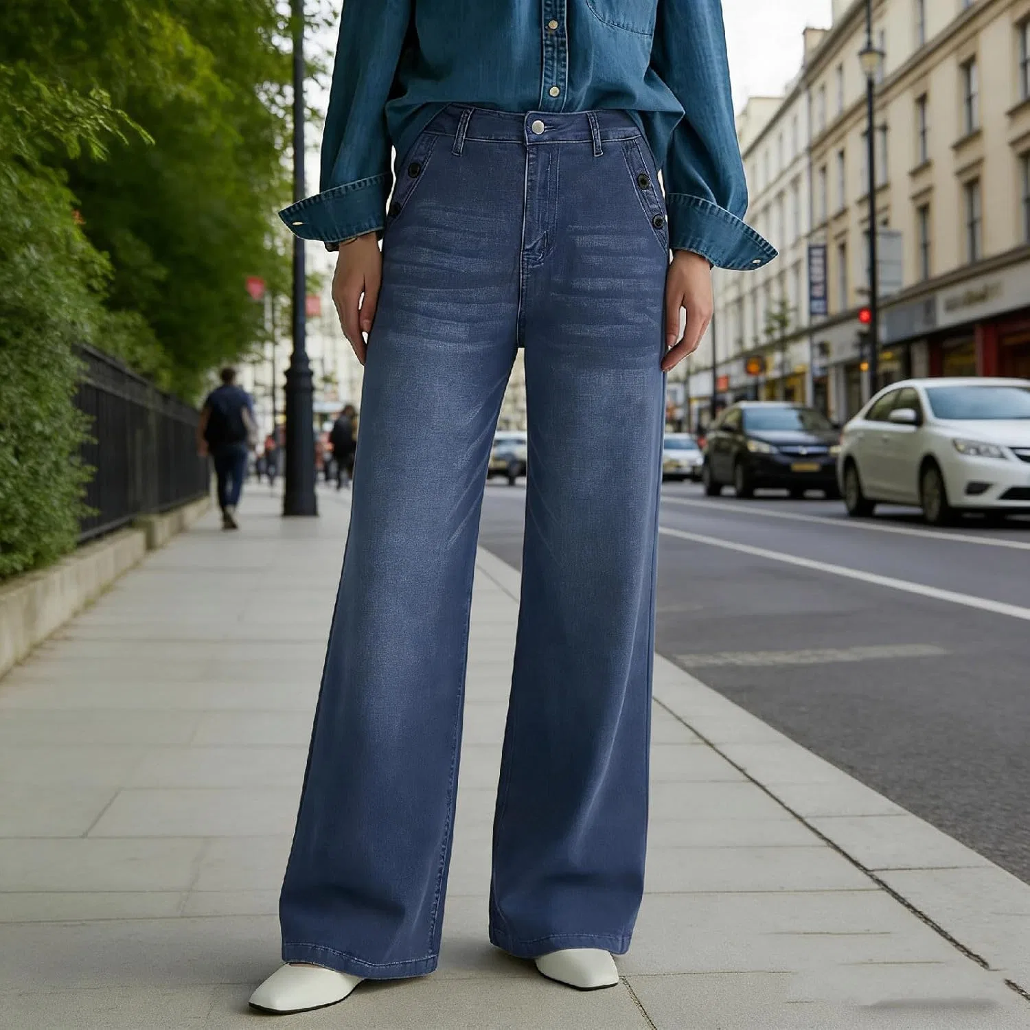 Джинсы свободные Slim Baggy Wide Leg, синий — фото 2