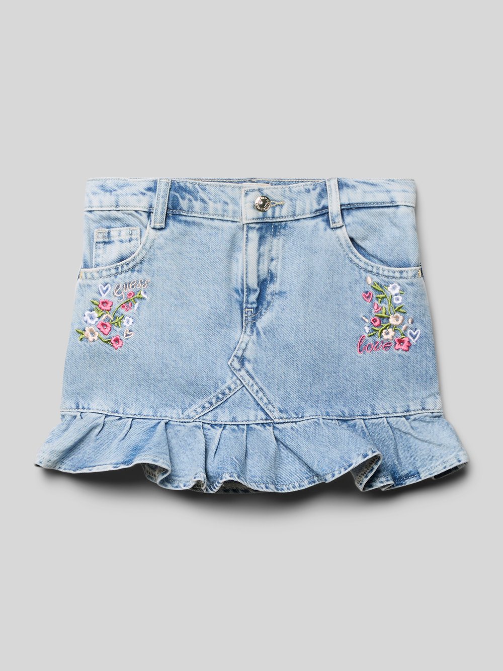 

Юбка из денима с узорчатой ​​строчкой и этикеткой Guess, светло-голубой