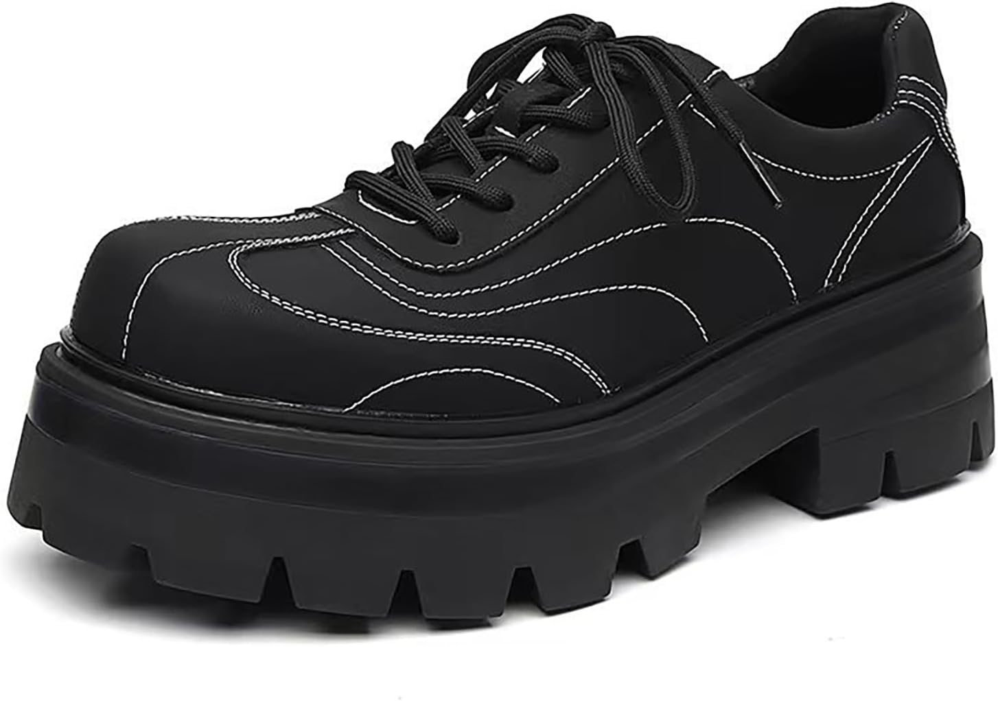 

Мужские кожаные деловые повседневные оксфорды на платформе с грубой подошвой, модные, на шнуровке, с круглым носком, удобные, с противоскользящей подошвой, дерби для свиданий, вечеринок, выпускного и работы Siyake, черный