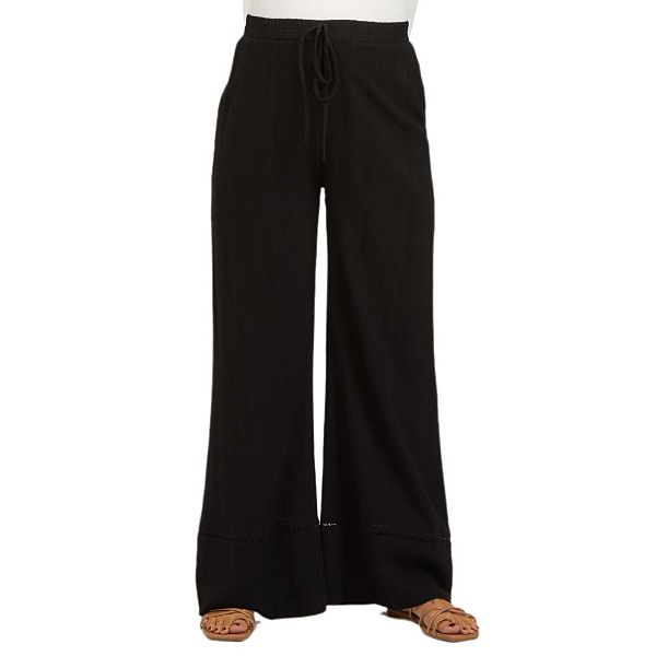 

Женские брюки для беременных свободного кроя с широкими штанинами, эластичным поясом, карманами, кружевной отделкой и перфорацией Yesfashion, Black