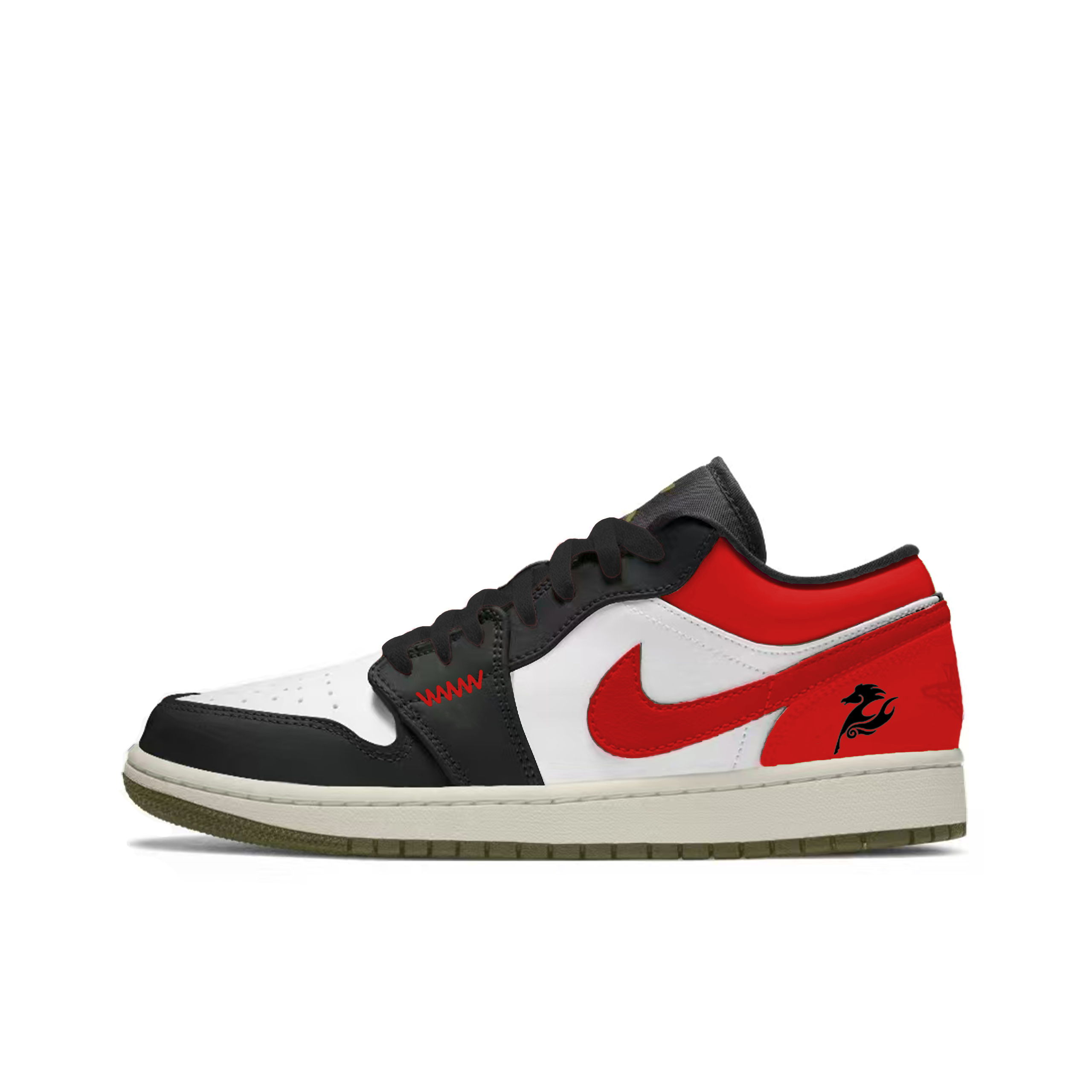 

Jordan Air 1 Bright Future Slip Resistant Abrasion Resistant низкие детские баскетбольные кроссовки Black White Red