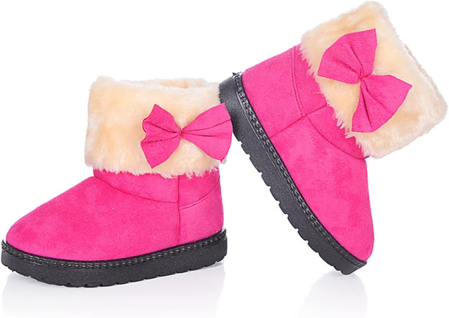 

DADAWEN Детские ботинки для девочек, модные плюшевые с бантиком, утепленные, для принцессы, теплые зимние ботинки, Rose Red(B)