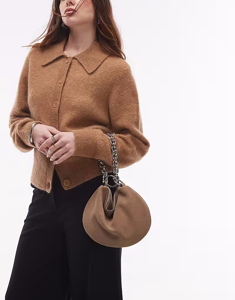 

Сумка-клатч Topshop Gemima с цепочкой на ручке из замши в цвете норки
