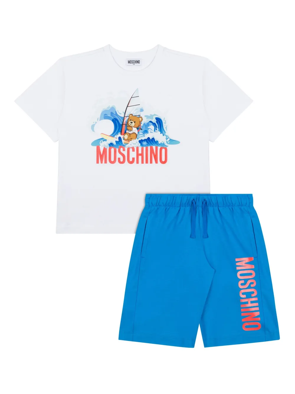 

Комплект из футболки и шортов с логотипом Moschino Kids, синий