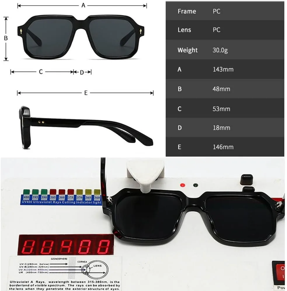 

Винтажные квадратные солнцезащитные очки с заклепками для женщин, солнцезащитные очки UV400 для мужчин, панк-очки, синие солнцезащитные очки SKFGNX, Black Clear Gray