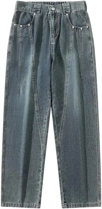 Джинсы свободные Men's Vintage Washed Baggy Jeans Loose Fit Wide Leg Denim for Skate, Blue
