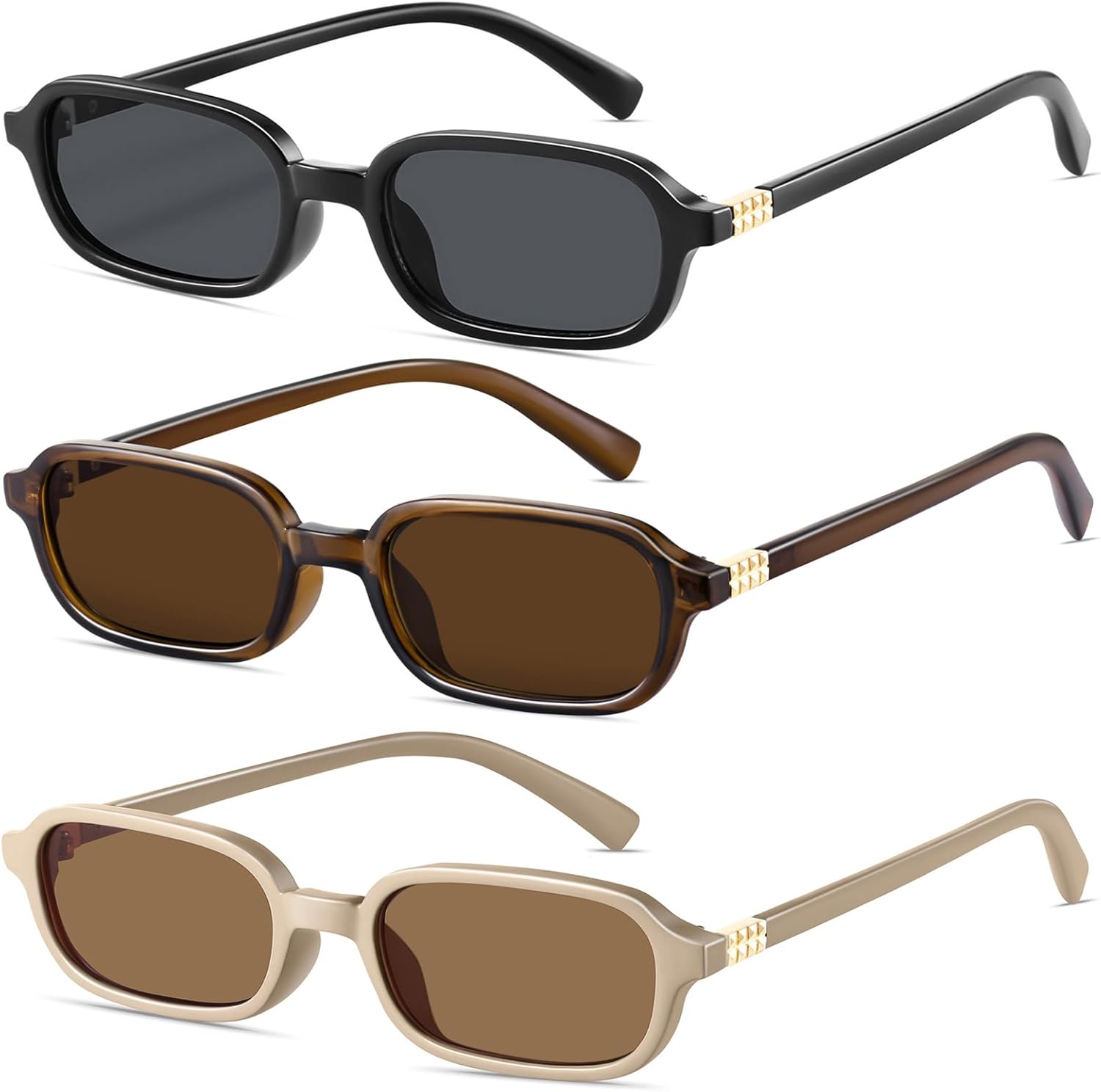 

Ретро прямоугольные солнцезащитные очки для женщин, узкие, модные, небольшие, в стиле 90-х, квадратная оправа, защита от УФ-излучения YMRFW, 3pack（black/Gray+brown/Tea+khaki/Tea）