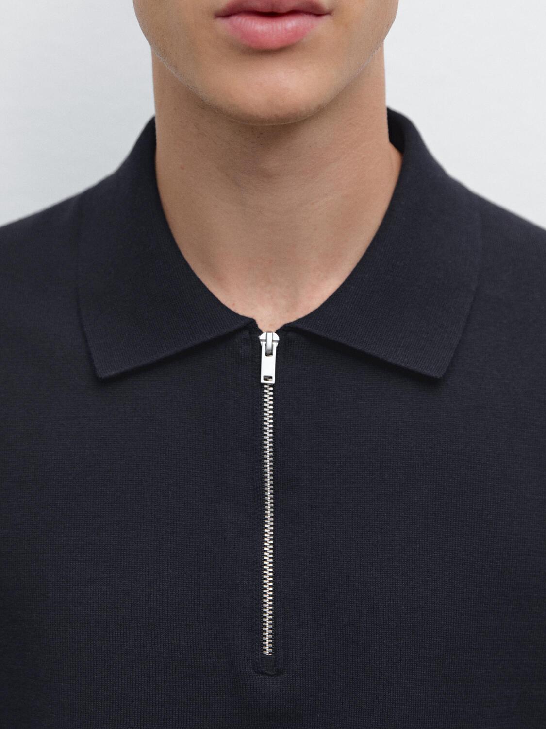 

Рубашка-Поло из хлопкового трикотажа с застежкой-молнией на четверть Massimo Dutti, темно-синий