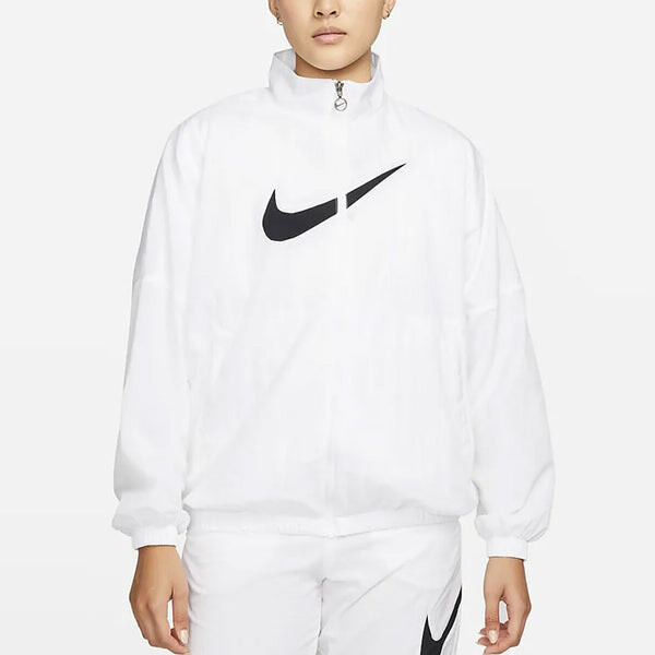Куртка (WMNS) Nike SS22 Sportswear Essential Logo Pattern Wrinkled Woven Loose Stand Collar Jacket White, белый — фото 4