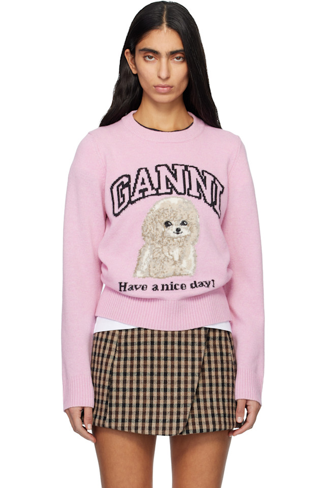 

Ganni Розовый свитер с пуделем