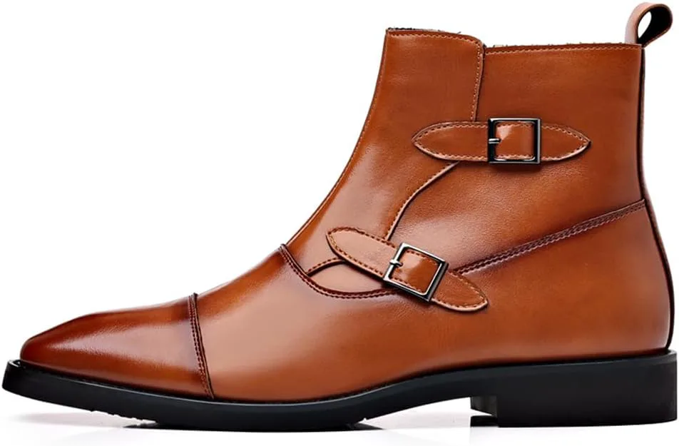 Мужские классические кожаные ботинки на боковой молнии Ботинки Chelsea Boots Chukka Slip-On с заостренным носком, модное деловое платье на низком каблуке Ботинки Chelsea Abborora, коричневый