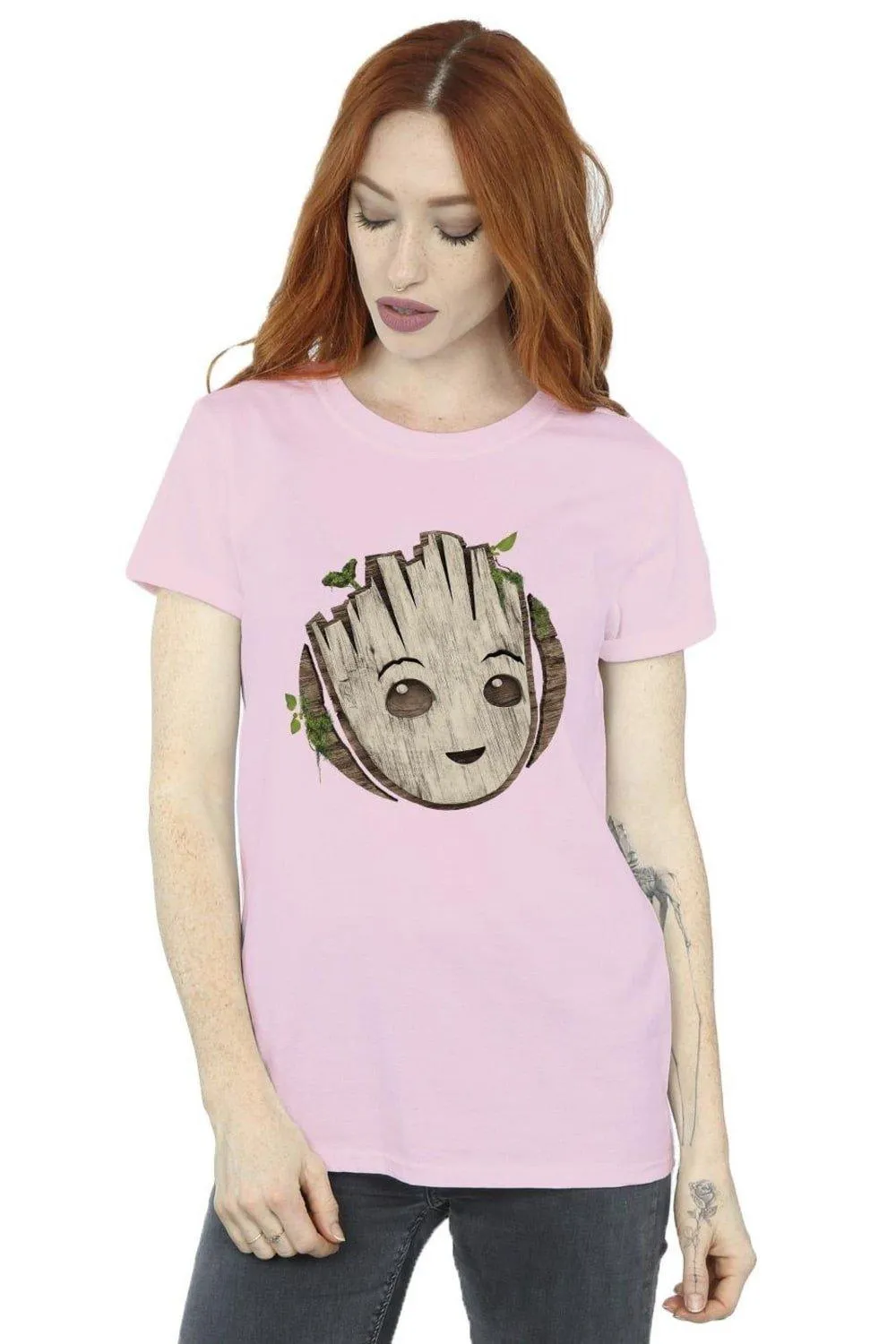 

Хлопковая футболка бойфренда I Am Groot с деревянной головой Marvel, розовый