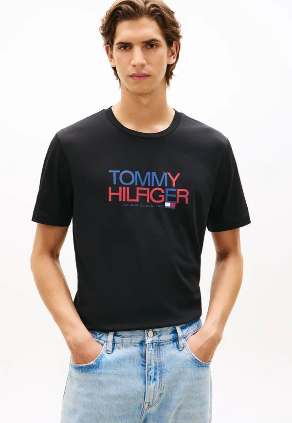 Футболка с логотипом, круглый вырез, принт. Tommy Hilfiger, Black