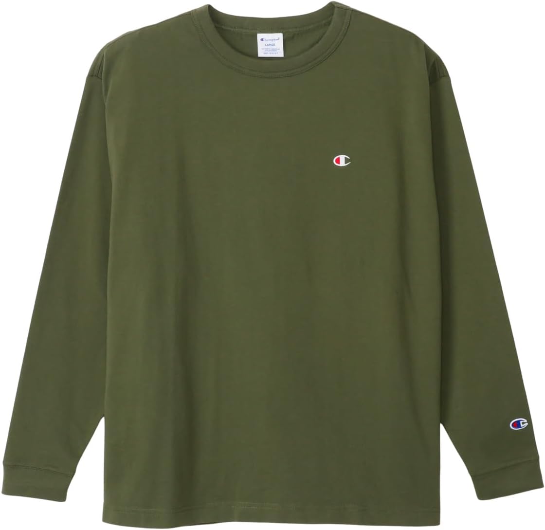 

Мужская футболка с длинным рукавом, круглый вырез, 100% хлопок, логотип One Point, свободный крой, приспущенные плечи Champion, темно-зеленый