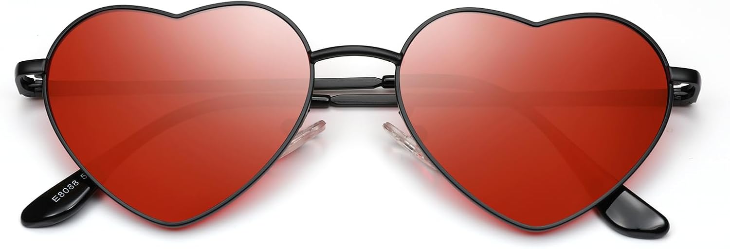 

Поляризованные солнцезащитные очки Eiuizah в форме сердца для женщин и мужчин - милые, модные солнцезащитные очки с металлической оправой и линзами с защитой UV400, Black Frame/Red Lenses