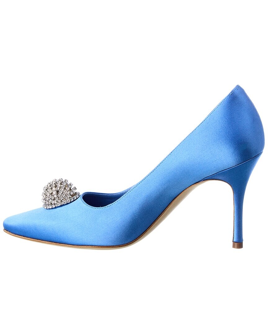 Атласные туфли Manolo Blahnik Elbolita 90, синий — фото 3