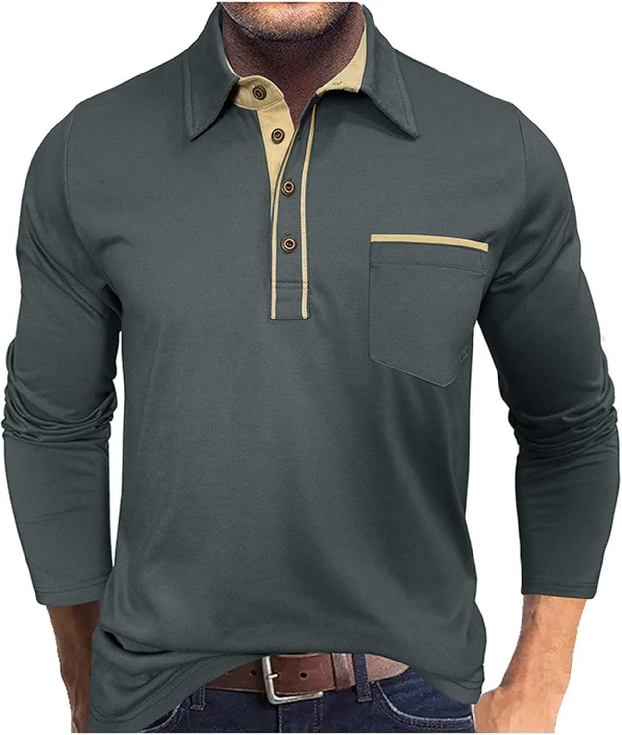 

Футболка Cotton для мужчин с лацканами и карманом