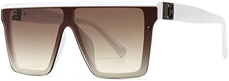 

Винтажные модные солнцезащитные очки большого квадратного размера для женщин и мужчин, с широкой оправой и плоской верхней частью, солнцезащитные очки UV400 MTZJH, White Brown