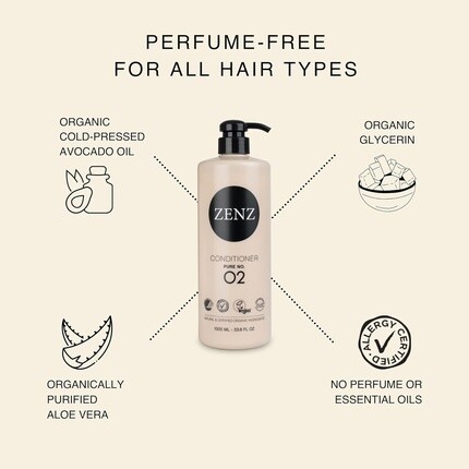 ZENZ Кондиционер Pure нет. 02 1000 мл Алоэ Вера без отдушек Органический глицерин Масло авокадо Улучшает силу волос Добавляет влагу Не содержит силикона Для всех типов волос — фото 2