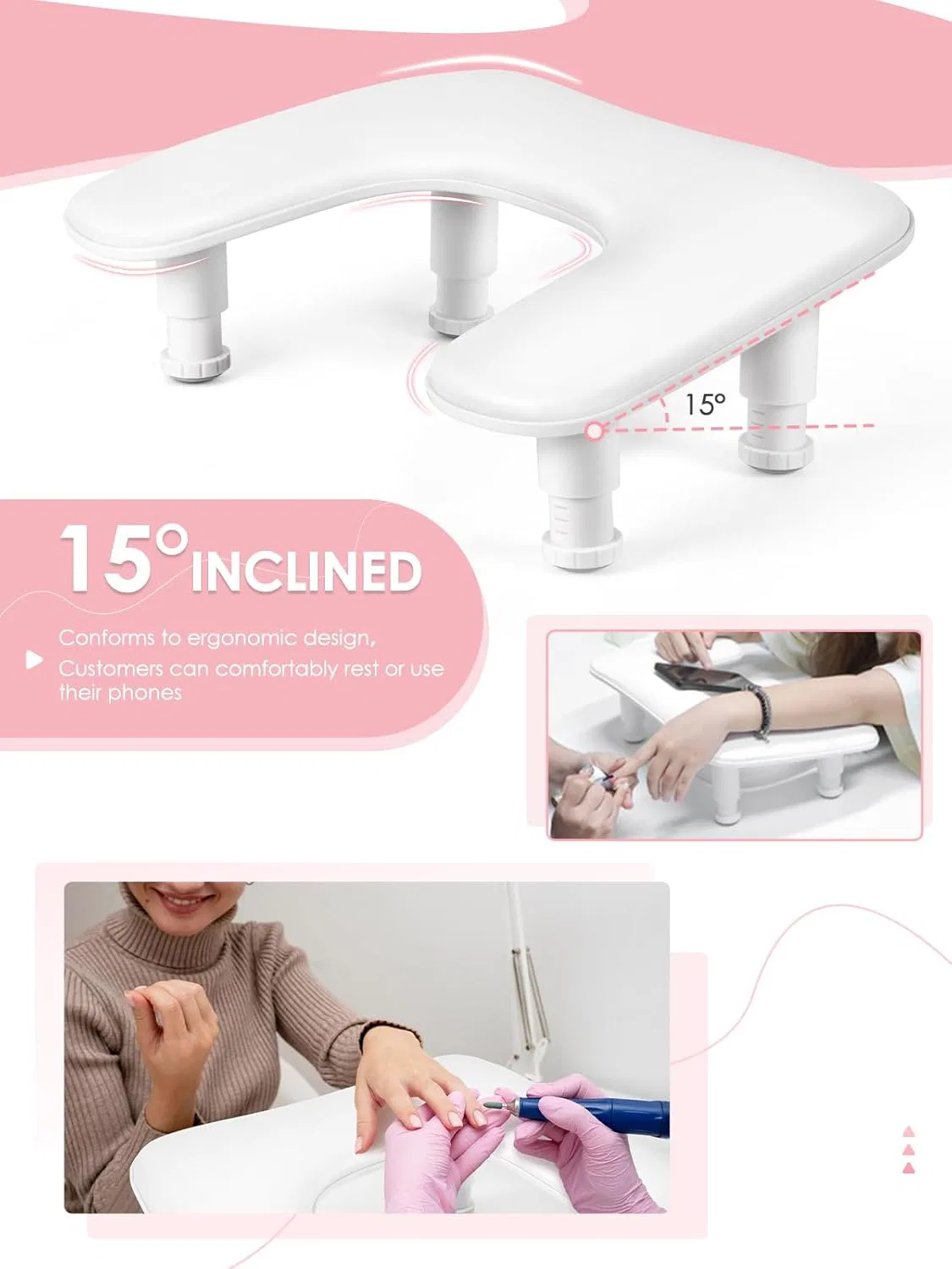 U-образная подставка для рук для маникюрного стола, белая ‎Lionvison, U2-Arm Rest-W — фото 4