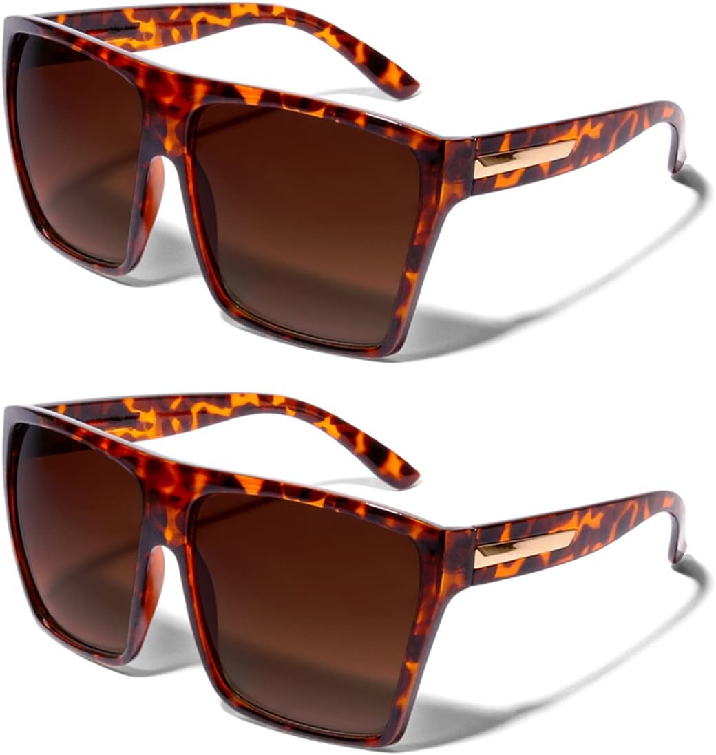 

Модные солнцезащитные очки ShadyVEU увеличенного размера с плоской верхней частью, квадратной и трапециевидной формы, для мужчин и женщин, 2-pack Tortoise Frame With Gradient Brown Lens