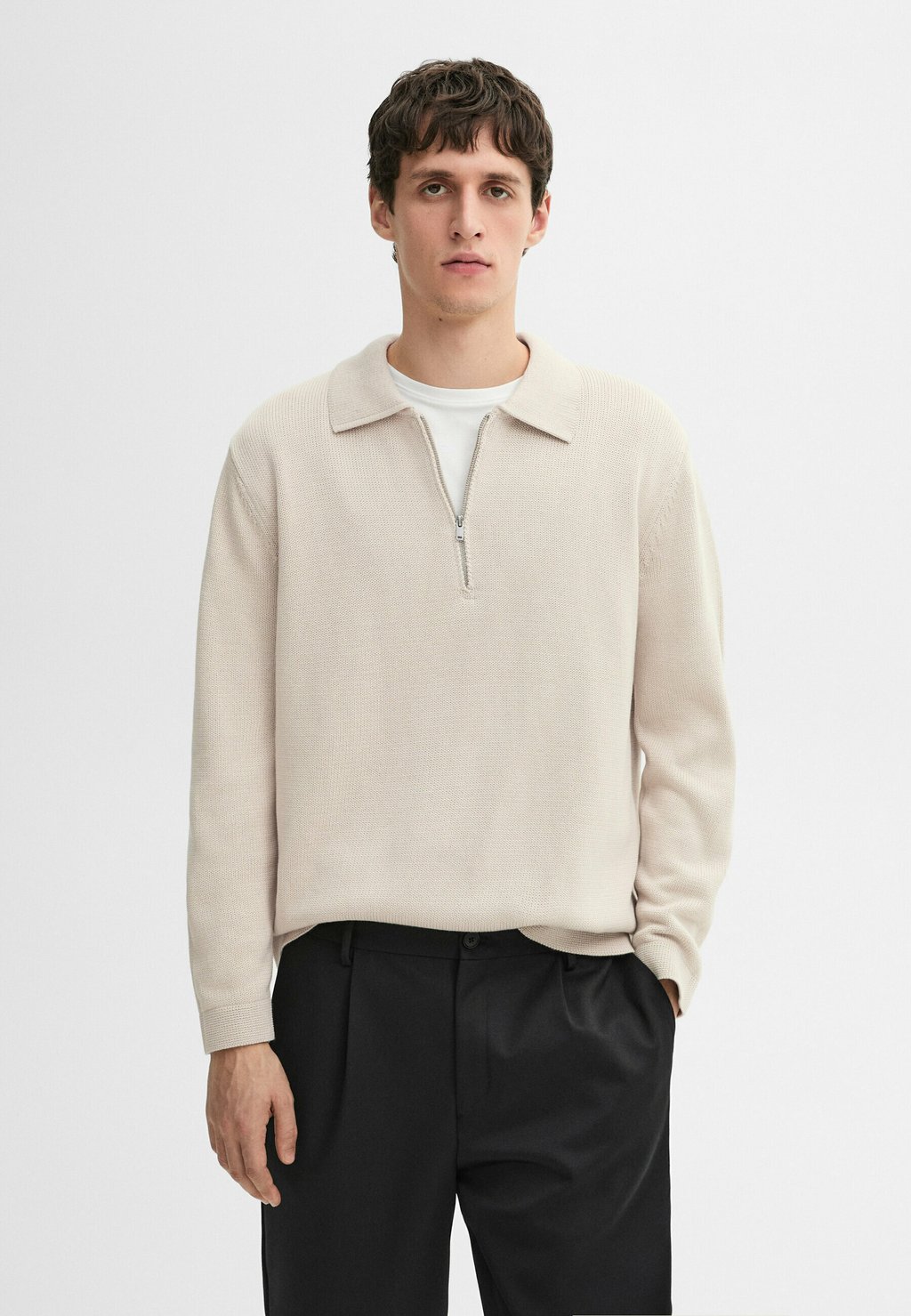 

Джемпер WITH COLLAR Massimo Dutti, бежевый