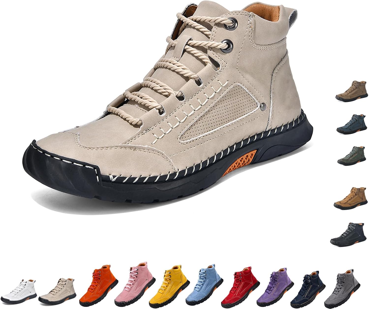 

Мужские широкие кожаные ботинки Комфортные ручной работы походные ботинки с поддержкой свода стопы, водонепроницаемые ботинки с просторным носком Generic, бежевый