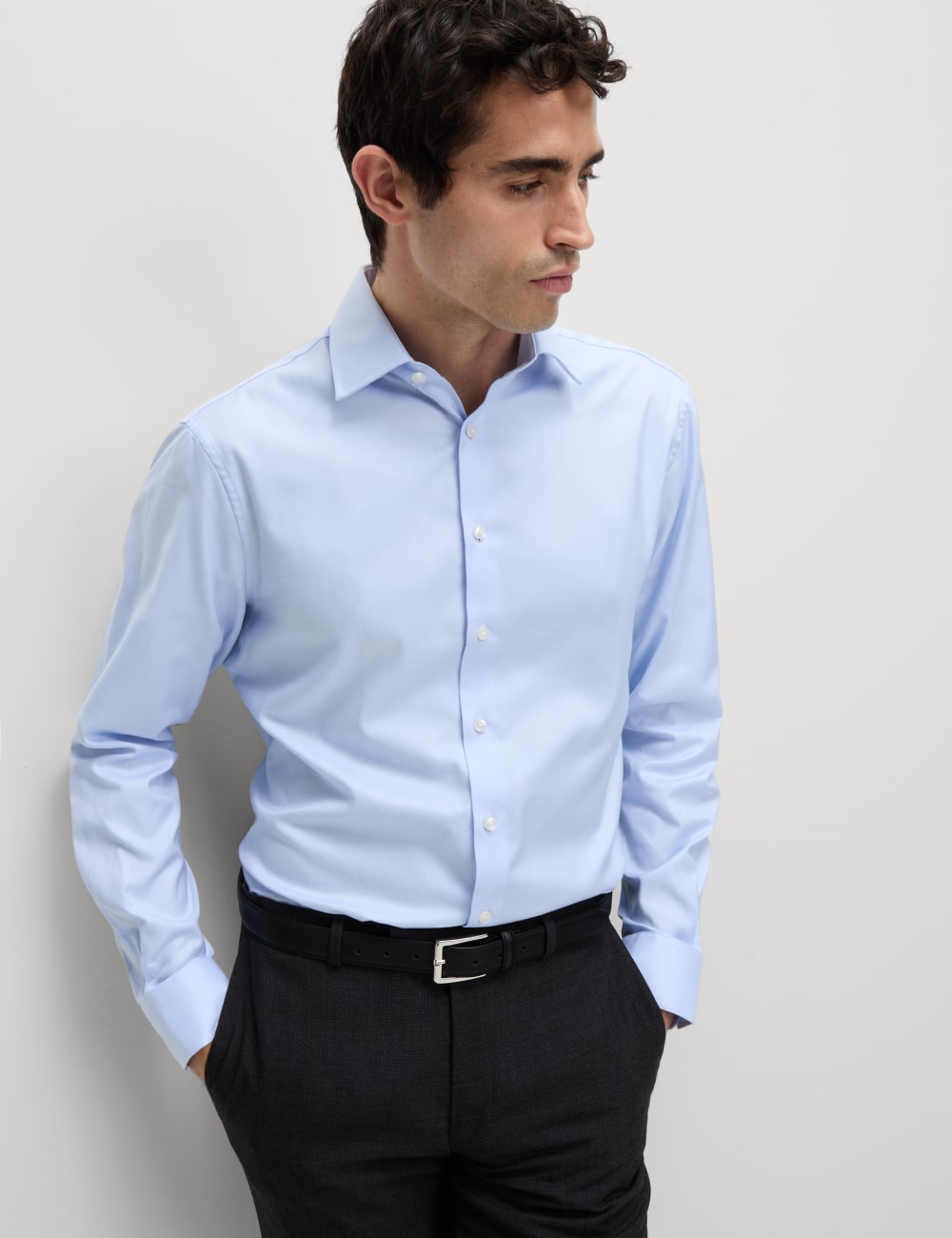 

Рубашка из хлопкового твила классического кроя класса люкс Marks & Spencer SARTORIAL, синий