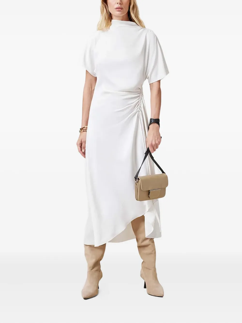 

Платье Rosie с высоким воротником и сборками AllSaints, белый