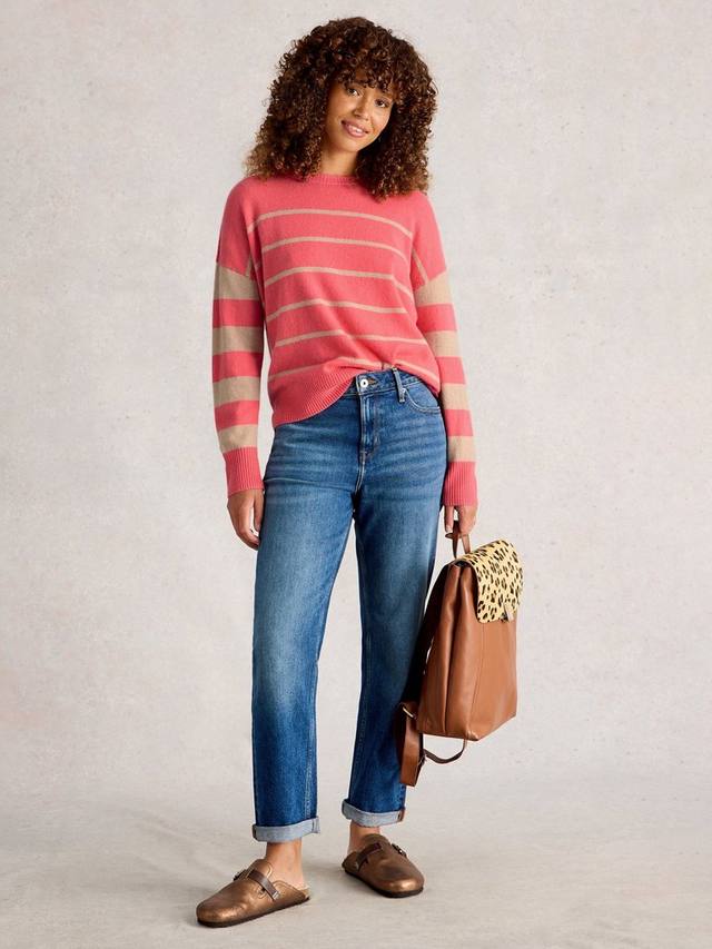 

Кашемировый джемпер с длинным рукавом и V-образным вырезом в полоску White Stuff