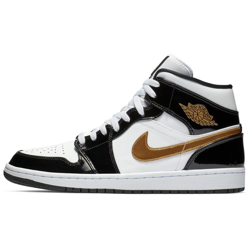 

Jordan Кроссовки 1 Mid Patent Black White Gold