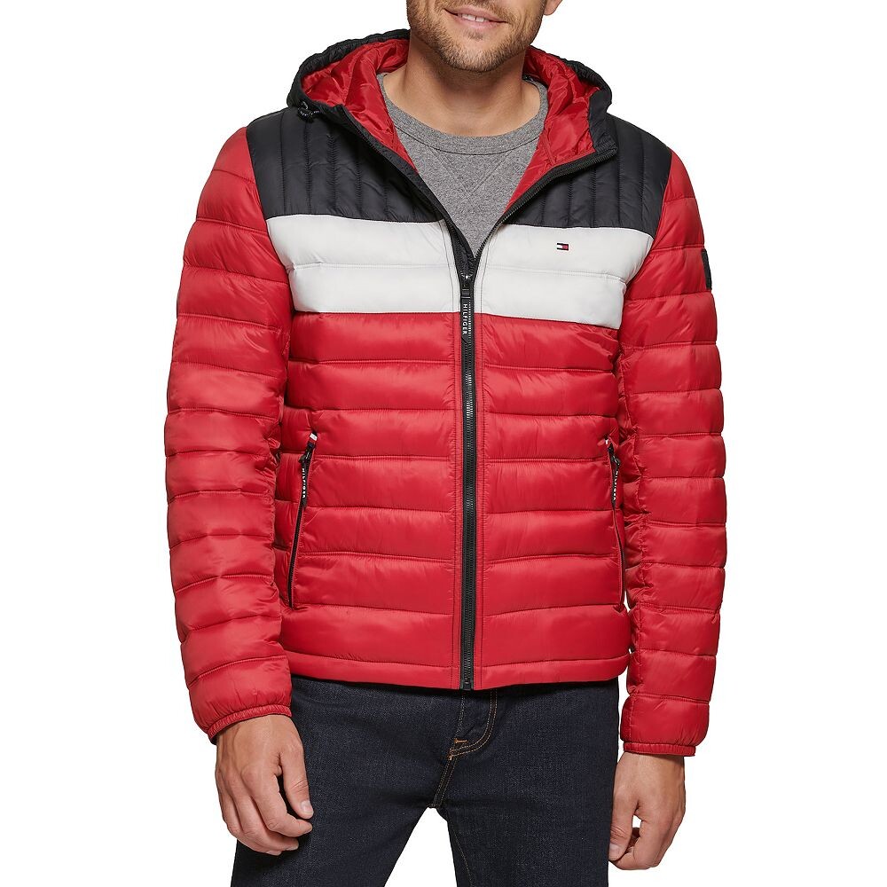 

Мужская куртка-пуховик с капюшоном Tommy Hilfiger, цвет Red Navy White Combo