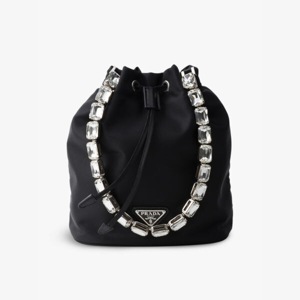 

Мини-Сумка из нейлона и кожи Re-Nylon с драгоценными камнями Prada, черный