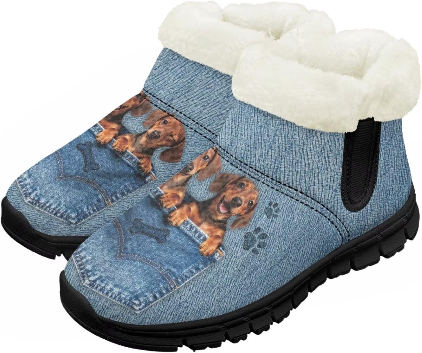 

Детские зимние сапожки для мальчиков и девочек, утепленные искусственным мехом, ботильоны до щиколотки с противоскользящей подошвой для малышей, детей младшего и старшего возраста Chririnla, Funny Pocket Dachshund