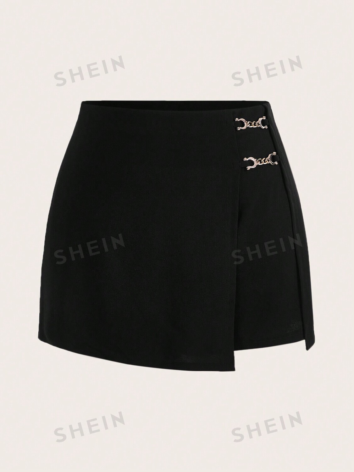 

Clasi Plus Юбка Брюки с цепочкой и запахом спереди, черные Shein, черный