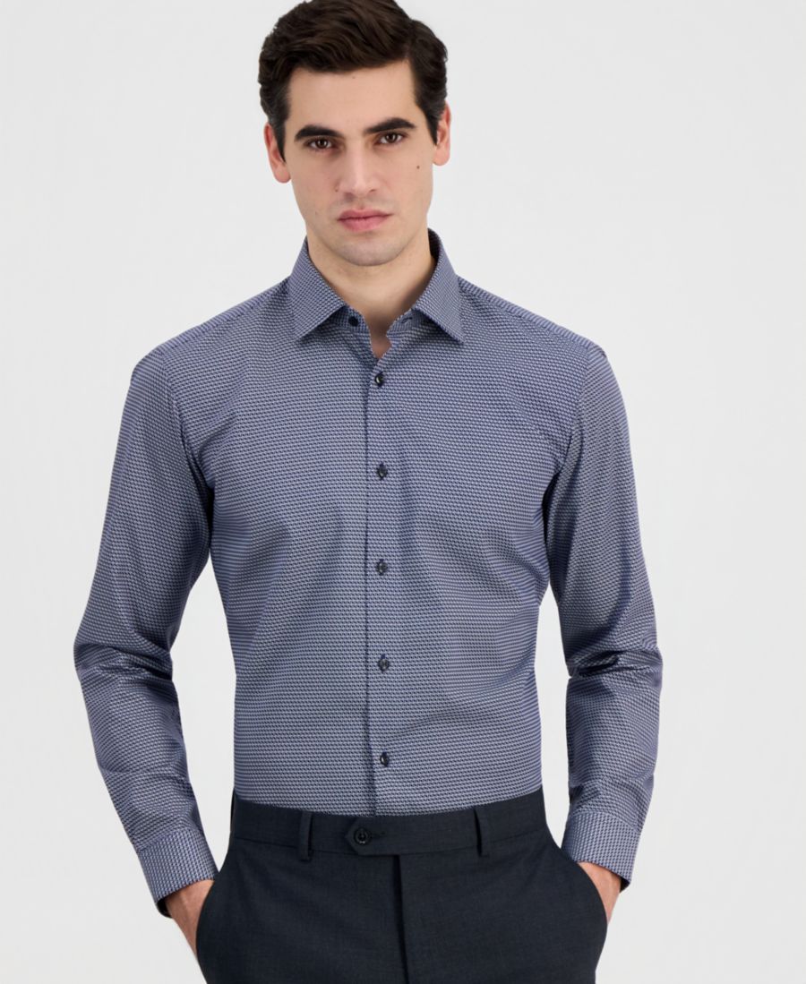 

Мужская рубашка современного кроя с принтом в виде кругов Hugo Boss, Navy/white