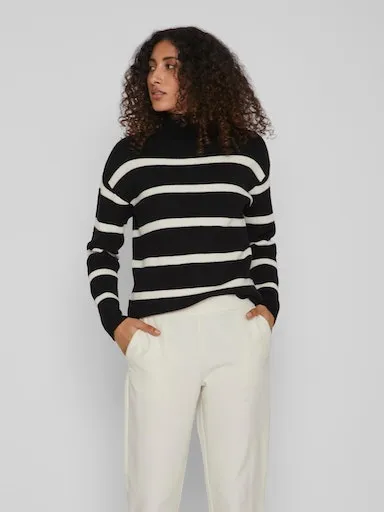 

Свитер Vila с воротником стойкой "VIRIL MOCKNECK L/S KNIT RIB TOP 2- NOOS", цвет Black Stripes:White Alyssum