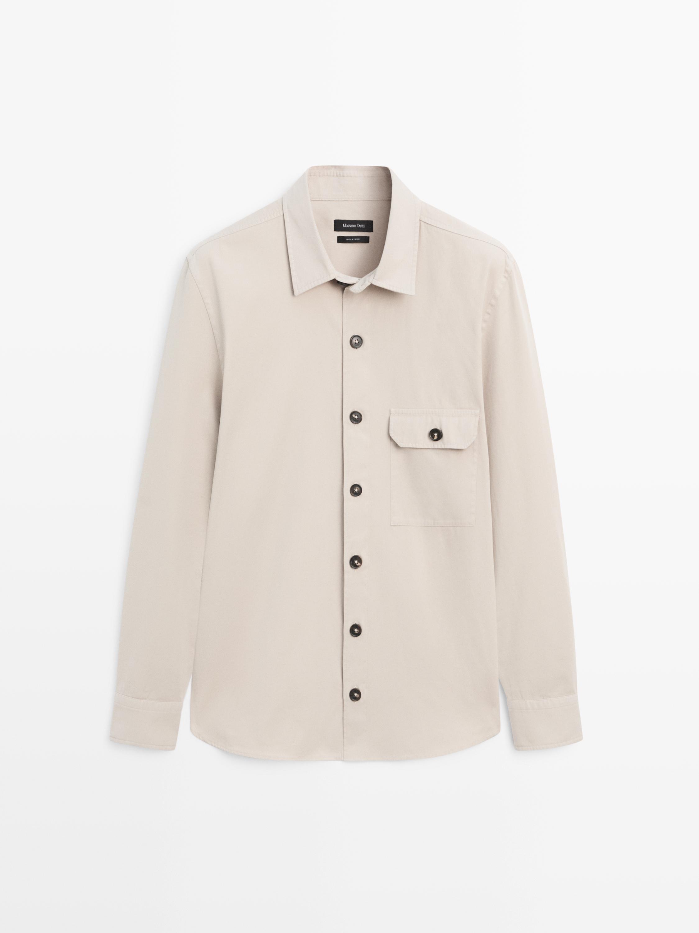 Хлопковая куртка-рубашка с деталями карманов Massimo Dutti, beige — фото 2