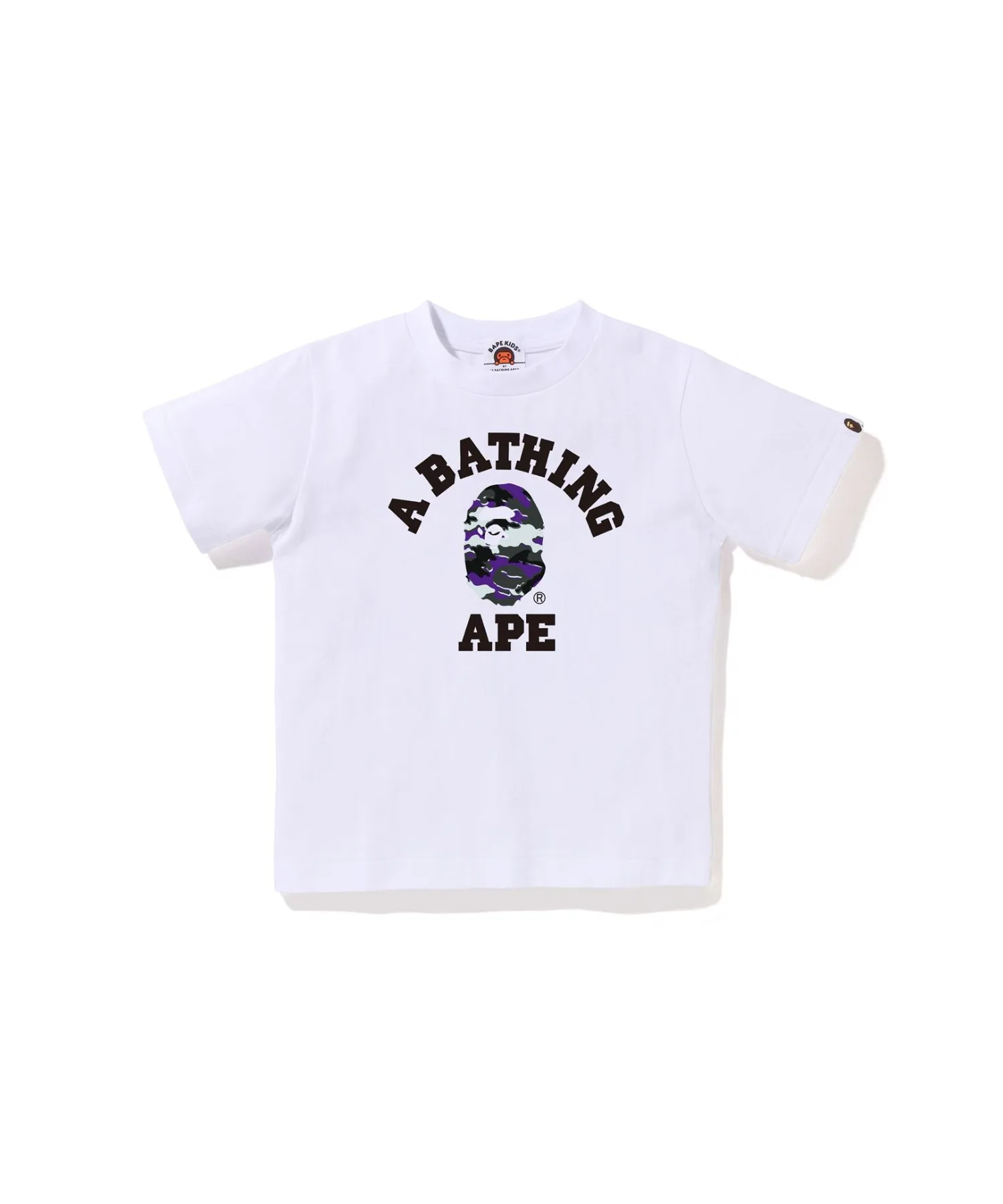 Детская футболка с камуфляжным принтом GLITCH WOODLAND CAMO COLLEGE TEE A BATHING APE бело-фиолетовая