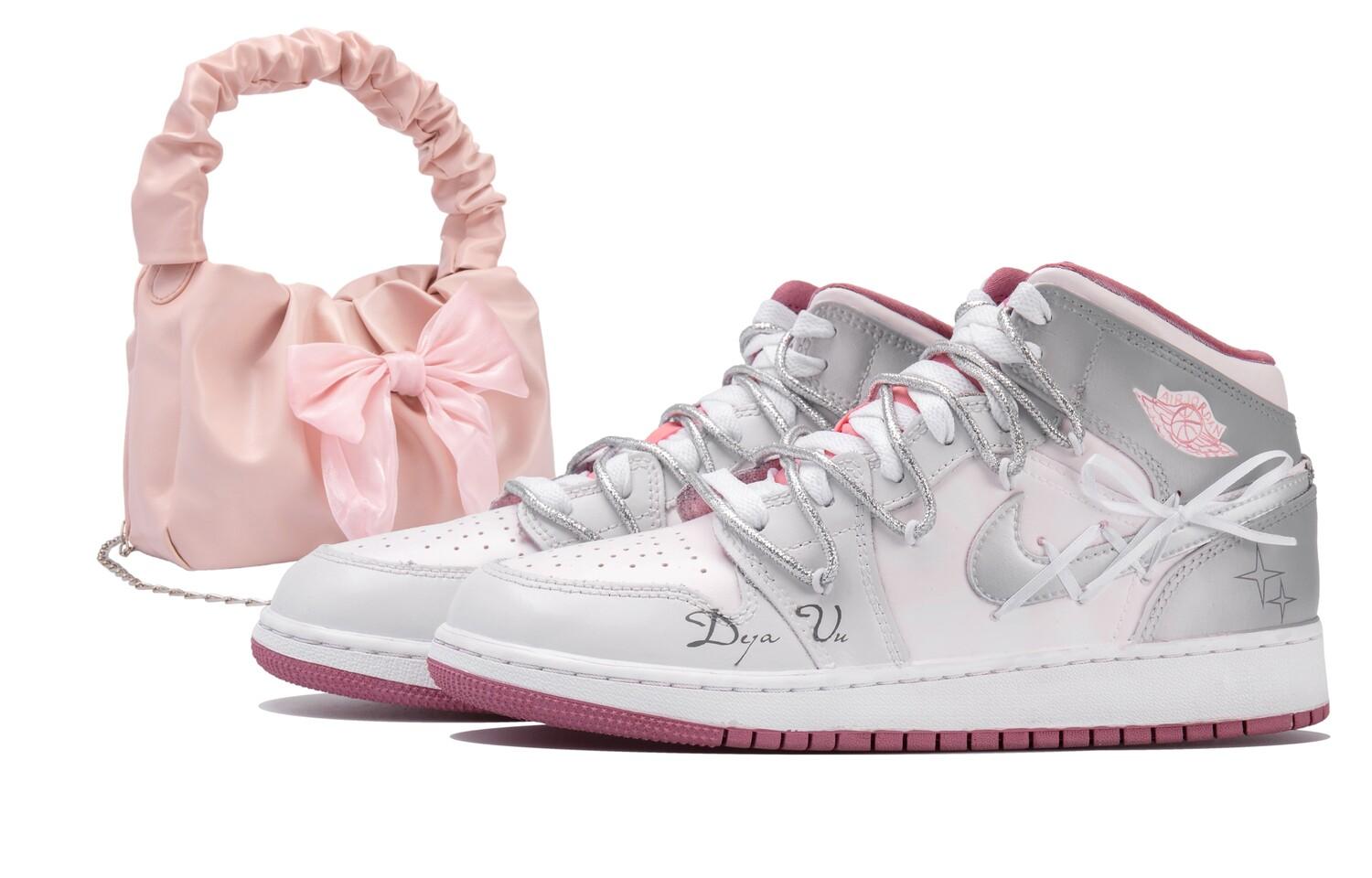 

Jordan Air Jordan 1 винтажные баскетбольные кроссовки женские, White/Gray/Pink