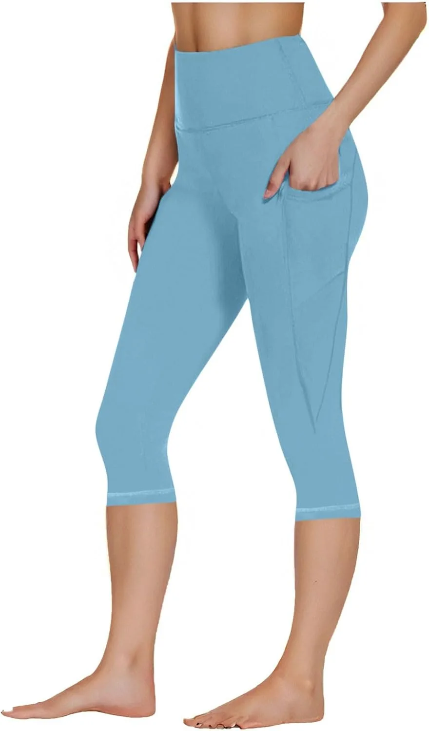 

Женские капри для йоги сплошного цвета Plus Size с высокой талией и карманами