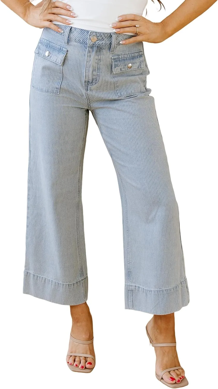 

Джинсы женские Sky Blue с полосками и широкими штанинами Punude