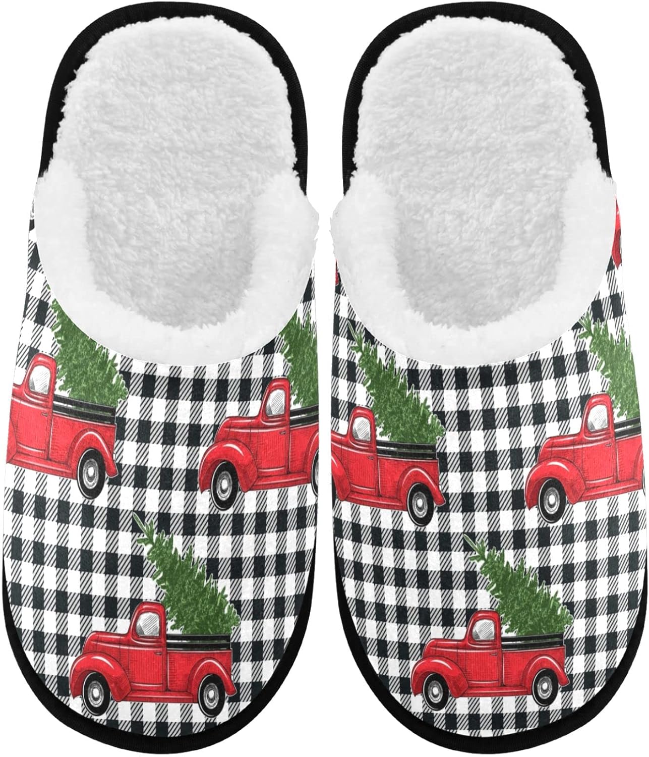 

Тапочки viseunny для женщин и мужчин, забавные зимние теплые домашние тапочки с эффектом памяти, из хлопка, мягкие плюшевые флисовые тапочки на каждый день, унисекс Visesunny, Christmas Truck