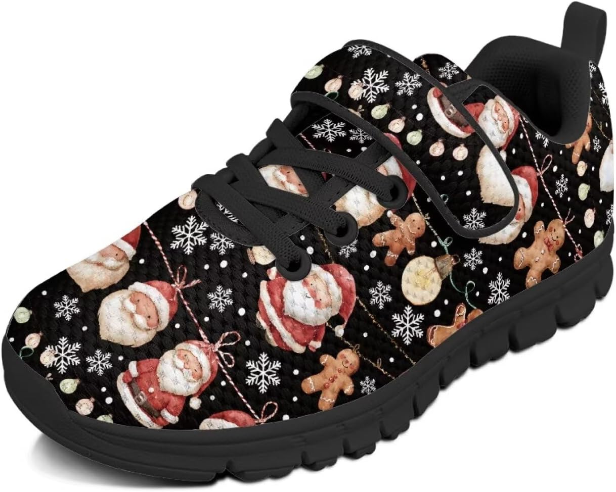 

Детские спортивные кроссовки для девочек на рождественскую тематику с застежкой-липучкой, милым принтом, из дышащей сетки, для малышей и детей постарше, размер US 10.5-2.5 Watdotory, черный