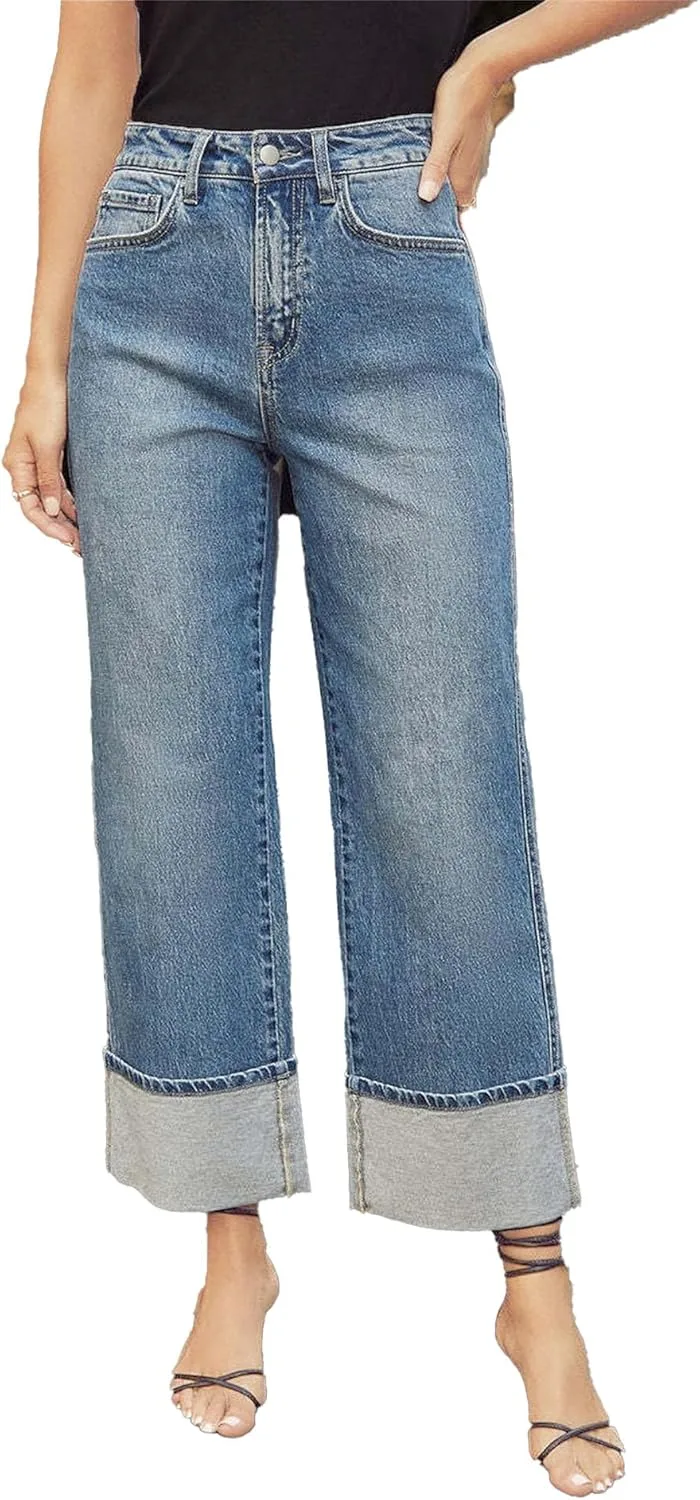 

DGHM-JLMY женские джинсы в стиле ретро с высокой талией и прямым кроем