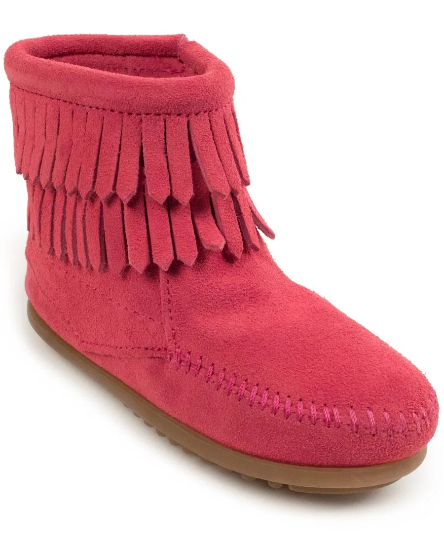 Детские замшевые сапоги с двойной бахромой и боковой молнией Minnetonka, розовый