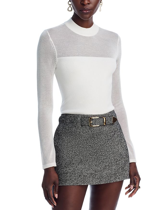 

Полупрозрачный вязаный топ с высоким воротником - эксклюзив AQUA, слоновая кость/кремовый