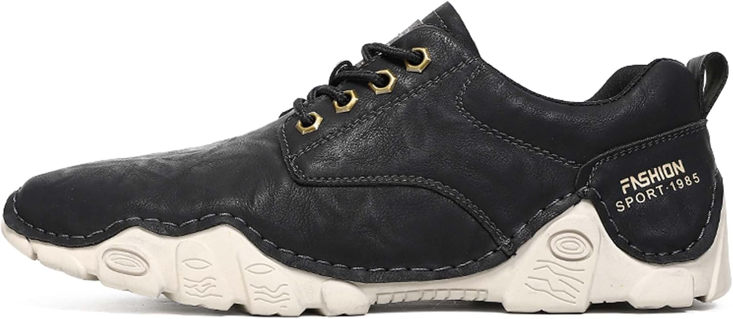 

Мужские повседневные кожаные туфли большого размера, сшитые вручную, удобные, для осени и зимы Generic, черный